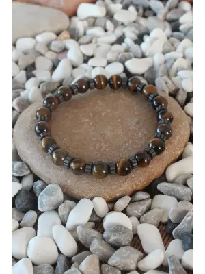 Parlak Kaplan Gözü Doğal Taş Erkek Bileklik