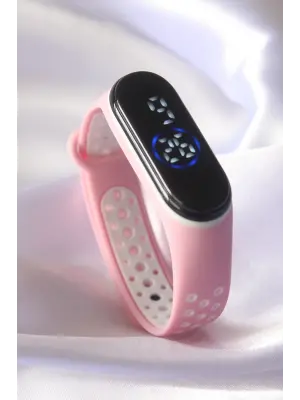Pembe Beyaz Renk Silikon Dijital Dokunmatik Led Saat
