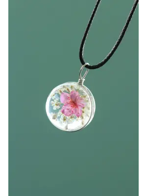 Pembe Renk Canlı Çiçek Tasarımlı Kadın Kolye