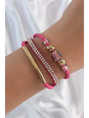Pembe Renk Zirkon Taşlı Çoklu Bileklik