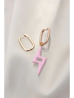 Pembe Şimşek Model Çelik Küpe