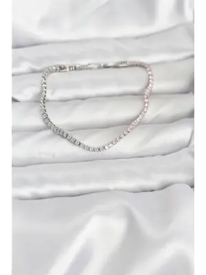 Pembe ve Beyaz Zirkon Taşlı Gümüş Renk Su Yolu Kadın Bileklik