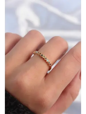  Altın Renk Karışık Renkli Minimal Sıralı Zirkon Taş Tasarımlı Ayarlanabilir Yüzük