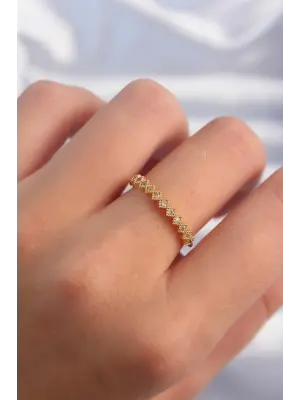  Altın Renk Minimal Sıralı Zirkon Taşlı Ayarlanabilir Yüzük