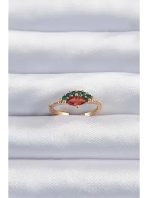  Altın Renk Renkli Zirkon Taşlı Ayarlanabilir Karpuz Model Yüzük