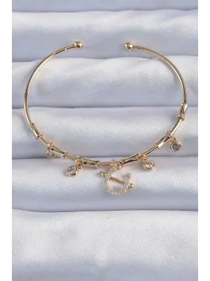 Pirinç Altın Renk Zirkon Taşlı Nal Figür Charm Bileklik