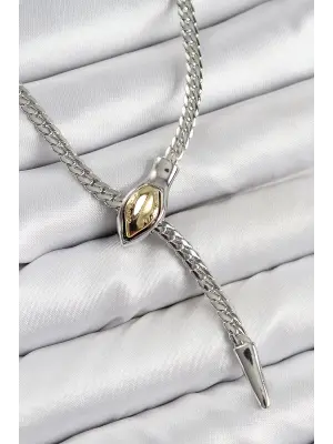 Pirinç Asansörlü Yılan Model Gümüş Renk Kadın Kolye