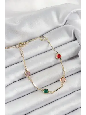 Pirinç Asorti Model Gold Renk Zirkon Taşlı Kadın Bileklik