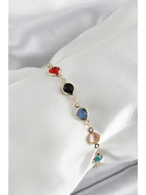 Pirinç Asorti Model Gold Renk Zirkon Taşlı Kadın Bileklik