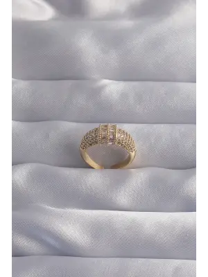  Ayarlamalı Altın Zirkon Taşlı Bombeli Yüzük