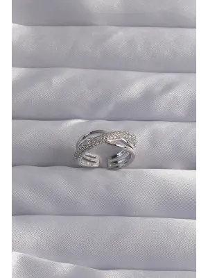  Ayarlamalı Gümüş Zirkon Taşlı Çapraz Görünüm Yüzük