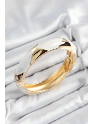 Pirinç Beyaz Mineli Baklava Model Gold Renk Kadın Kelepçe