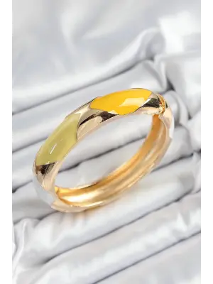 Pirinç Beyaz Yeşil Sarı Mineli Baklava Model Gold Renk Kadın Kelepçe