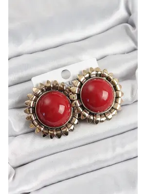 Pirinç Bordo Vintage Model Gold Renk Kadın Küpe