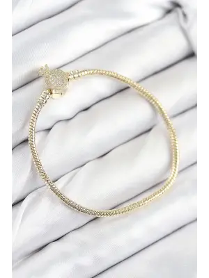 Pirinç Charm Zirkon Taşlı Taç Model Gold Renk Kadın Bileklik