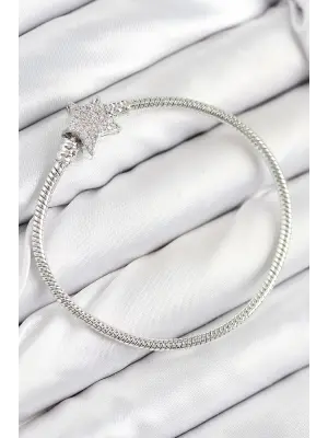 Pirinç Charm Zirkon Taşlı Yıldız Model Gümüş Renk Kadın Bileklik