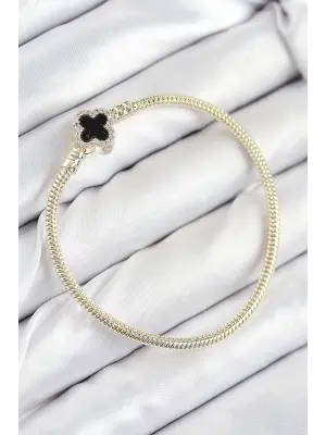 Pirinç Charm Zirkon Taşlı Yonca Model Gold Renk Kadın Bileklik