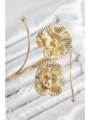 Pirinç Çiçekli Model Gold Renk Kadın Pazu Bileklik