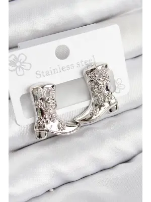 Pirinç Çizme Model Gümüş Renk Kadın Küpe