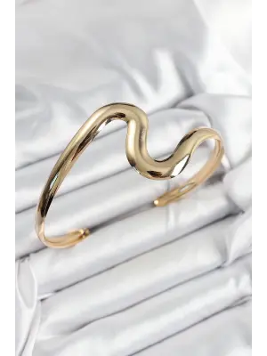 Pirinç Dalgalı Model Gold Renk Kadın Pazu Bileklik