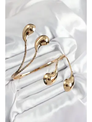 Pirinç Damla Model Gold Renk Kadın Pazu Bileklik