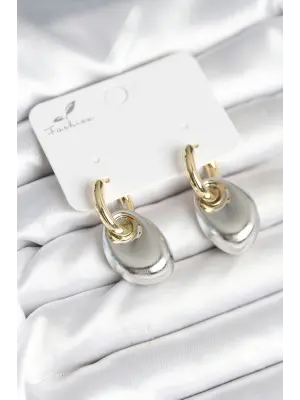 Pirinç Damla Model Gümüş Gold Renk Kadın Küpe