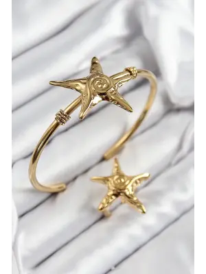 Pirinç Deniz Yıldızı Model Gold Renk Bileklik Yüzük Set