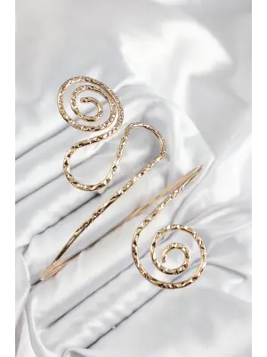 Pirinç Etnik Model Gold Renk Pazu Bileklik