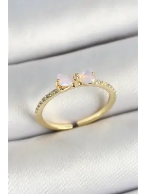 Pirinç Fiyonk Figürlü Zirkon Taşlı Gold Renk Ayarlanabilir Kadın Yüzük