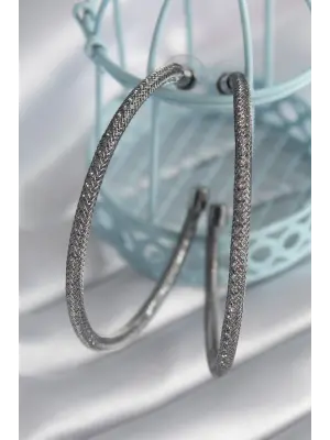  Füme Renk Hasır Halka Model Zirkon Taş Detay Çelik Küpe