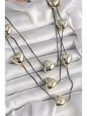 Pirinç Füme  Zincir 3D Altın  Kalp Model  Çelik Kolye