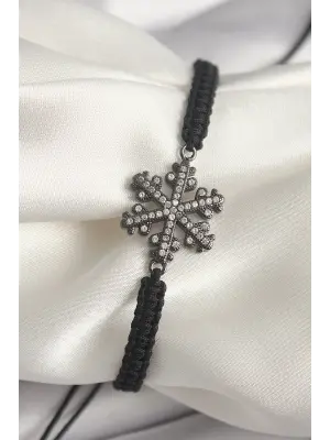 Pirinç Füme Renk Zirkon Taşlı Kar Tanesi Figür Makrome Asansörlü Model Kadın Bileklik