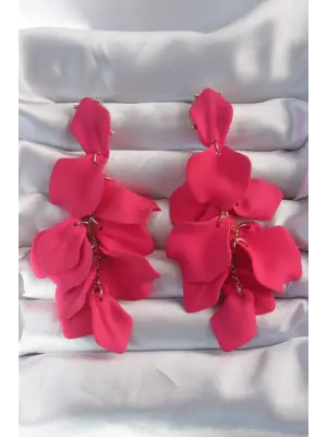  Fuşya Renk Sallantılı Yaprak Model Küpe