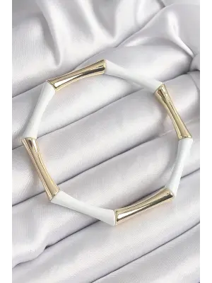 Pirinç Gold Beyaz Renk Lastikli Bambu Model Kadın Bileklik