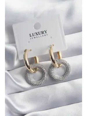  Gold Gümüş Zirkon Taşlı VİP Seri Çelik Küpe