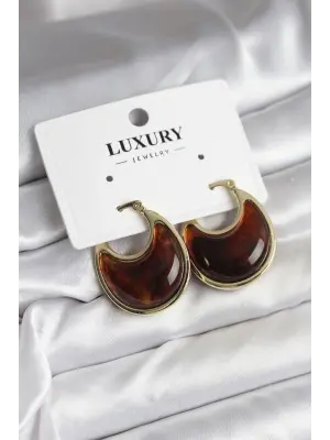 Altın Kaplama Kahverengi Renk Vintage Kadın Küpe Klipsli Halka