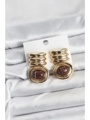 Pirinç Gold Kahverengi Renk Vintage Kadın Küpe