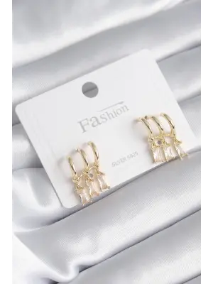  Altın 3lü Sallantı Zirkon Taşlı Çelik Küpe