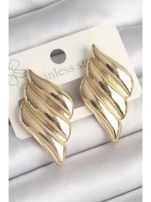  Altın 3 Sıralı Dalgalı Model Çelik Küpe