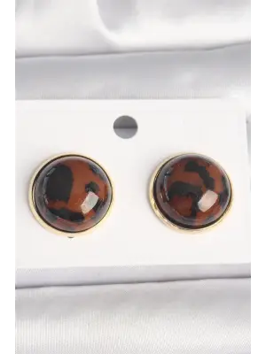 Pirinç Gold Renk 3D Daire Leopar Model Kadın Küpe
