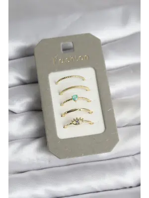 Pirinç Gold Renk 5li Yüzük Seti