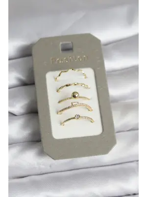 Pirinç Gold Renk 5li Yüzük Seti