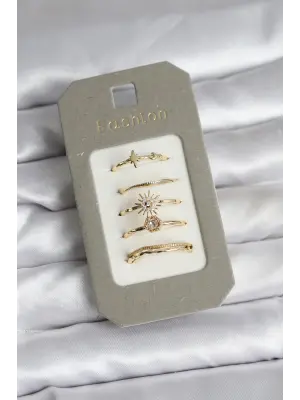 Pirinç Gold Renk 5li Yüzük Seti