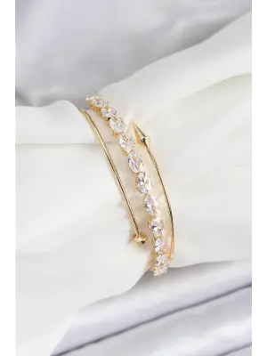 Pirinç Gold Renk Arpa Zirkon Taşlı Kadın Bileklik