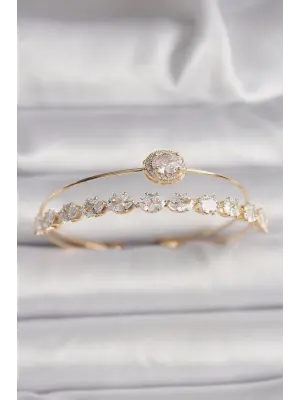 Pirinç Gold Renk Arpa Zirkon Taşlı Kadın Bileklik