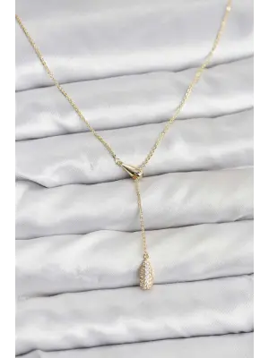 Çelik Gold Renk Asansörlü Damla Model Kadın Kolye