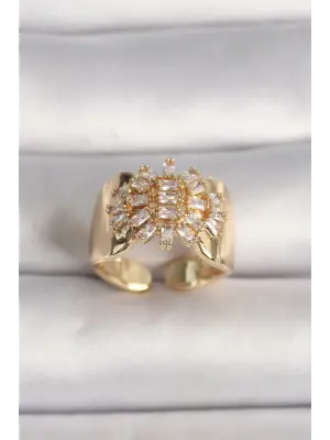  Altın Ayarlanabilir Baget Zirkon Taş Çelik Yüzük