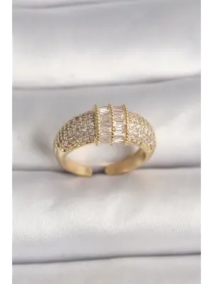  Altın Ayarlanabilir Baget Zirkon Taşlı Çelik Yüzük