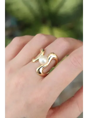  Altın Ayarlanabilir İnci Taşlı Yüzük