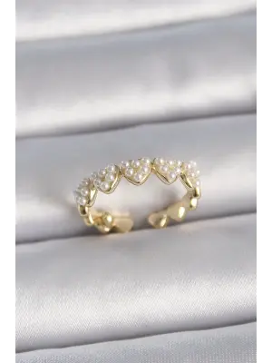  Altın Ayarlanabilir İncili Kalp Model Çelik Yüzük